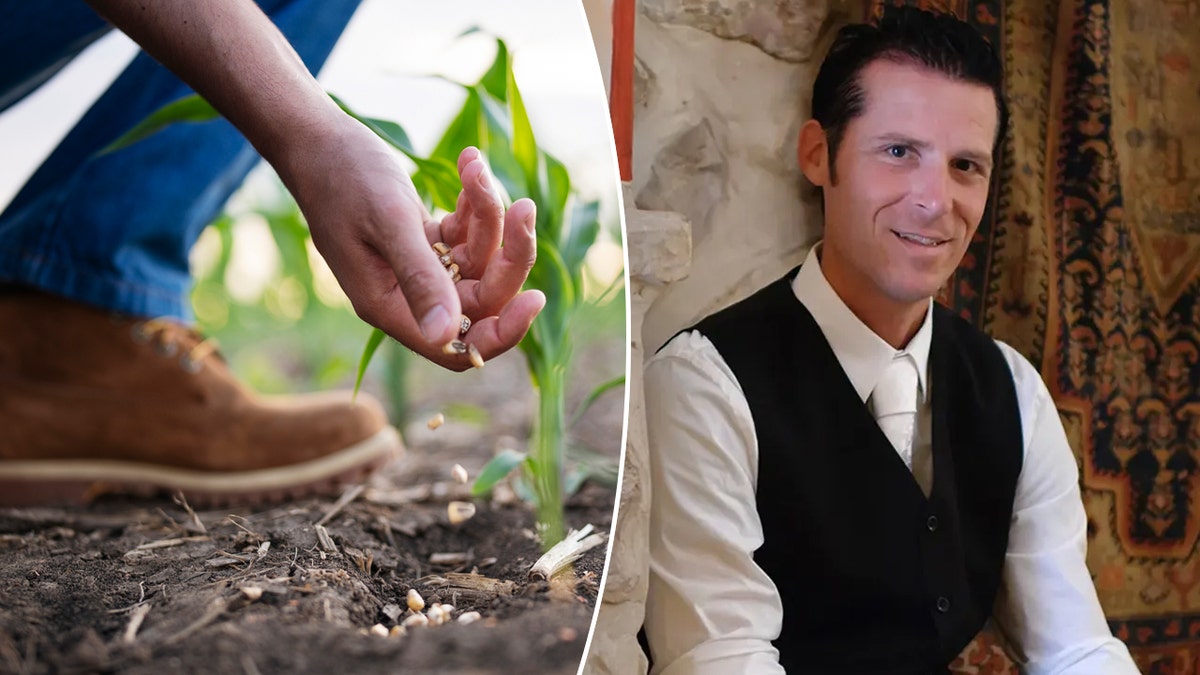 man sowing seeds split with a picture of Tom Meyer