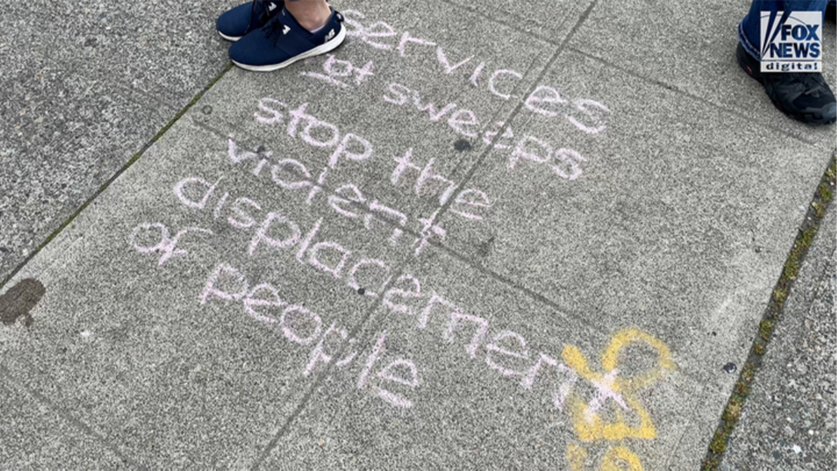 Chalk on the sidewalk outside T-Mobile park 