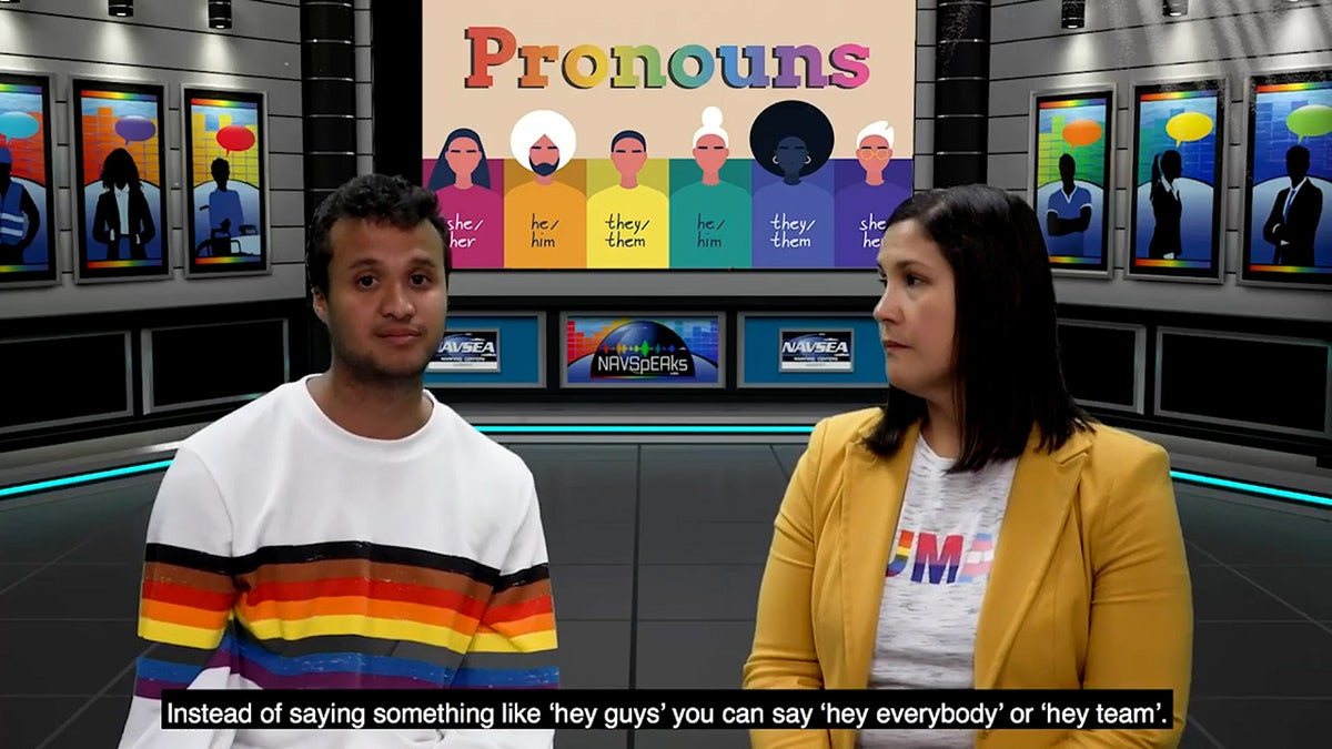 Two Navy service members discuss pronouns