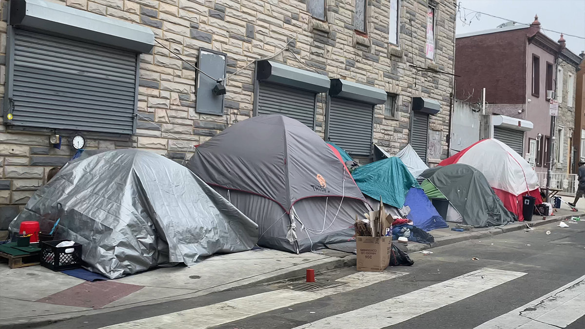 Row of tents in Kensington Philadelphia