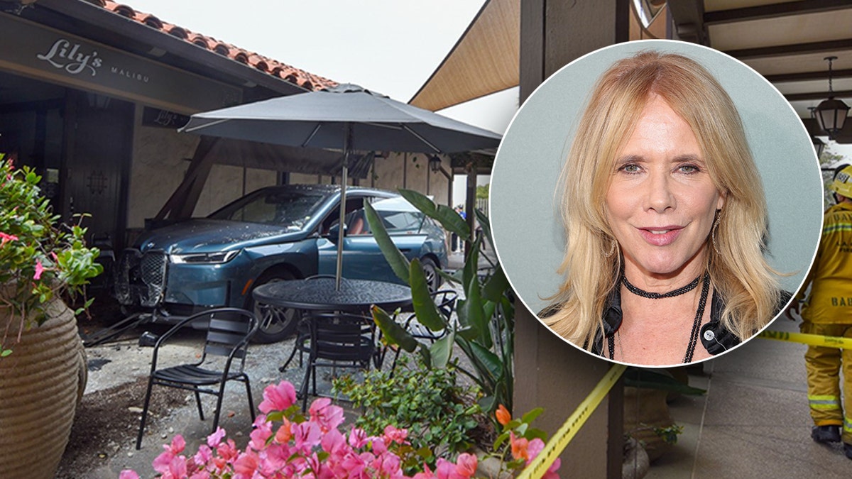 Rosanna Arquette blue BMW crashed into local restaurant in Malibu