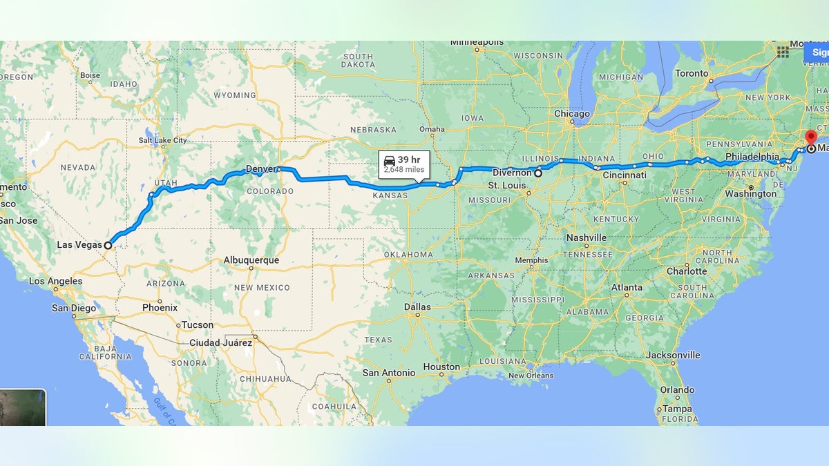 Vegas to Devirnon, Illinois, to Long Island along Interstate 55