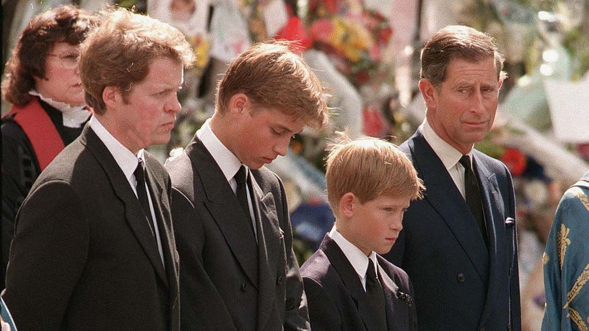 William and Harry at Diana's funeral