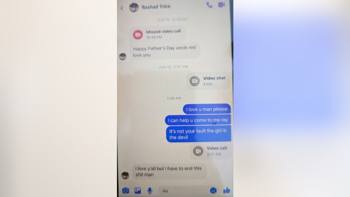 Text exchange between Rashad Trice and his uncle