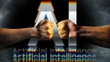 AI and artificial intelligence electric text animation.Communication, artificial intelligence.Machine learning and the superiority of the digital future. Robotics machine and deep learning. Ai concept