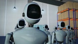 many robots in a large warehouse