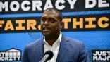 WHITE PLAINS, NEW YORK - APRIL 30: Mondaire Jones speaks at the "Just Majority" Supreme Court Reform Press Conference With Gun Violence Prevention Advocates on April 30, 2023 in White Plains, New York.