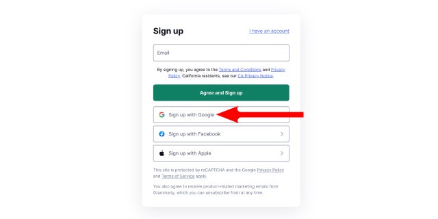 Screenshot of a sign up screen.