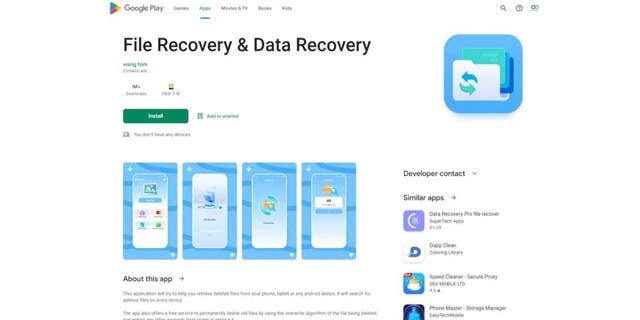 Screenshot of the File Recovery & Data Recovery app on the Google Play store.
