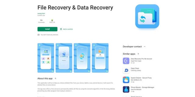 Cuplikan layar aplikasi Pemulihan File & Pemulihan Data di Google Play store.