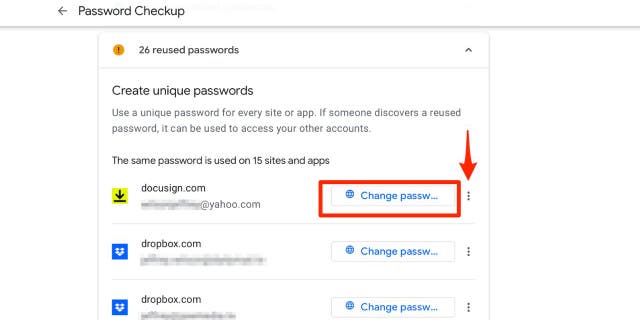 Screenshot of the Create Unique Passwords screen.