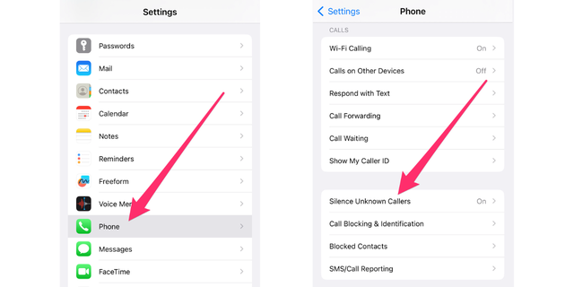 Screenshot of iPhone settings