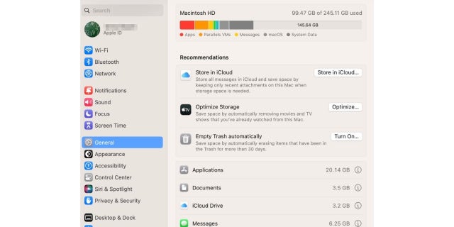 Mac desktop storage setting screenshot
