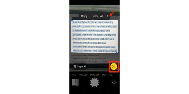 Bir iPhone'daki kamera uygulamasından ekran görüntüsü.