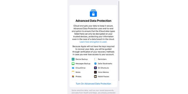 Advanced Data Protection settings