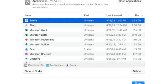 Deleting apps setting screenshot on Mac desktop