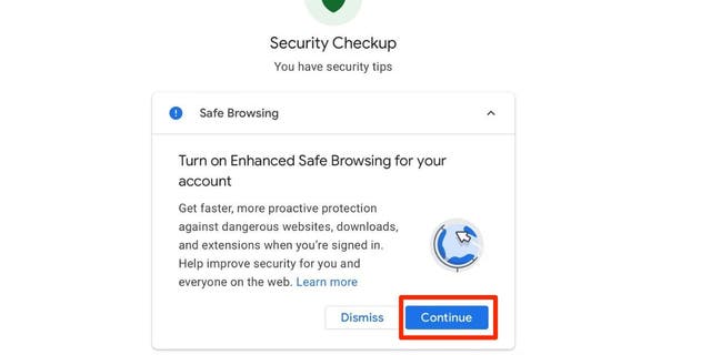 Screenshot of the Security Checkup screen.