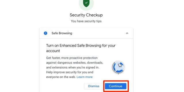 Screenshot of the Security Checkup screen.