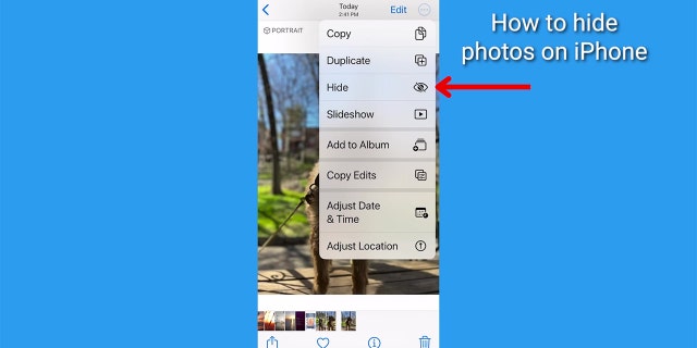 Screenshot der Dropdown-Optionen in der Fotos-App.
