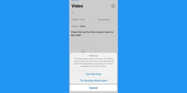 Screenshot of the Maildrop option.
