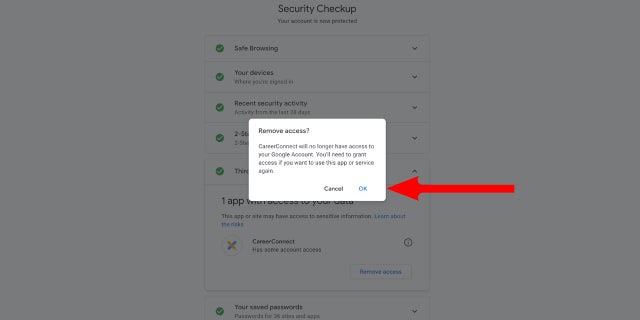 Screenshot of the Security Checkup screen.