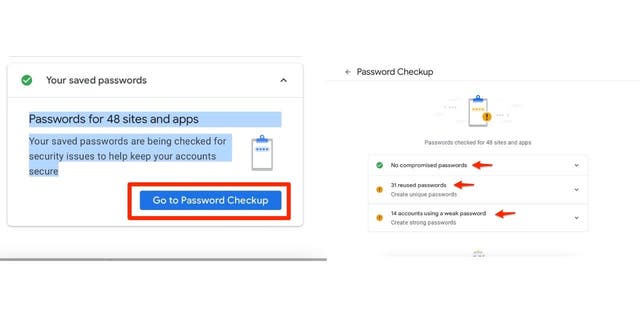 Screenshot of the Password Checkup screen.