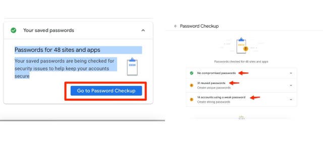 Screenshot of the Password Checkup screen.