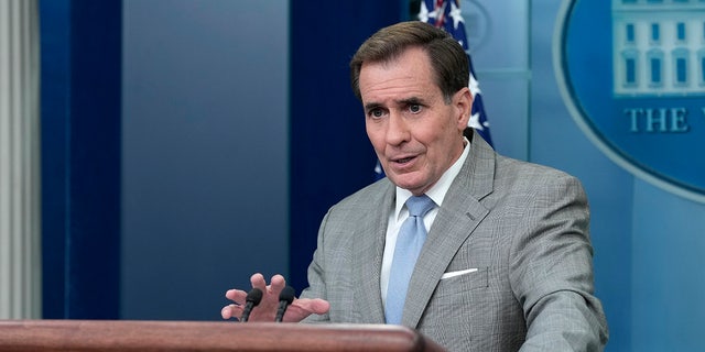 John Kirby stands at White House podium