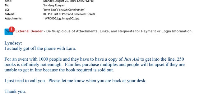 Sotomayor aide email about book orders