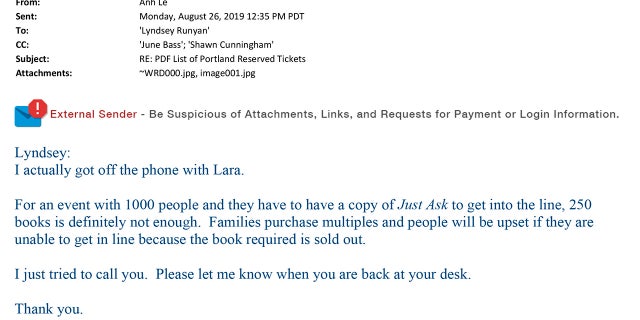 Sotomayor aide email about book orders