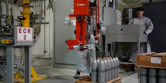 Technicians work to destroy the United States chemical weapon