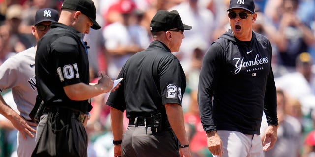 Aaron Boone yells at umpire
