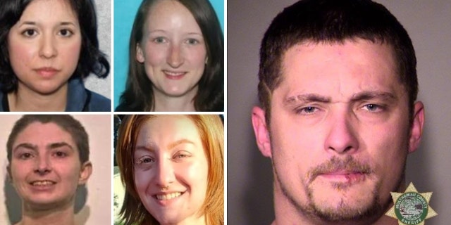 A split image of the Portland murder victims and Jesse Lee Calhoun