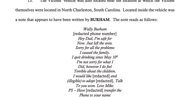 Michael Burham allegedly left this note to his father
