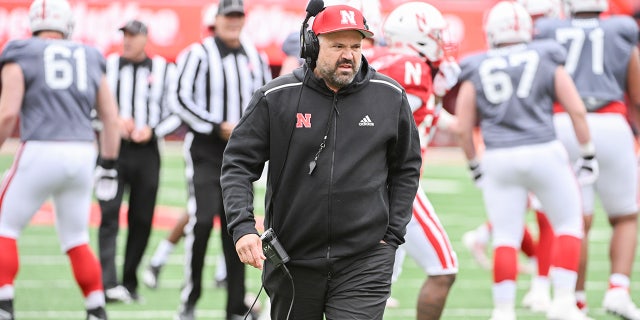 Matt Rhule coaches during a Nebraska game