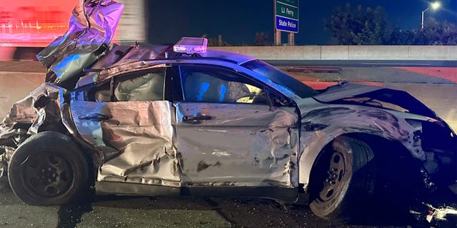 Connecticut State Police cruiser damaged