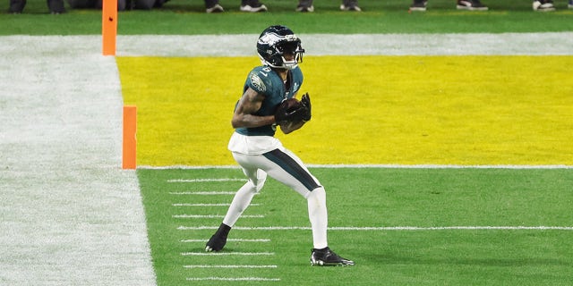 DeVonta Smith catches ball down sideline