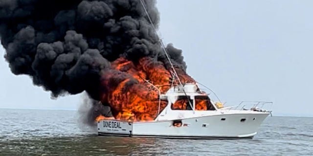 flames engulfing boat