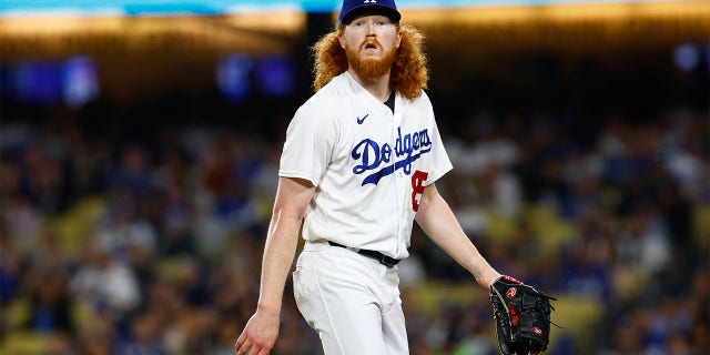 Dustin May walks off the mound