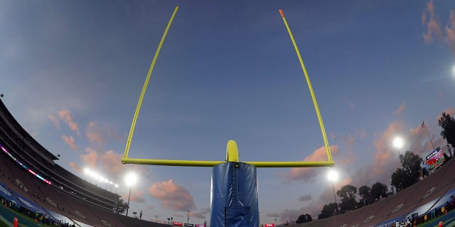 General view of the soccer field goal