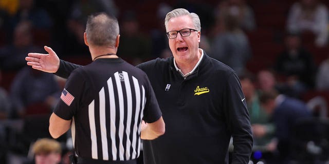 Iowa coach Fran McCaffery argues with an official