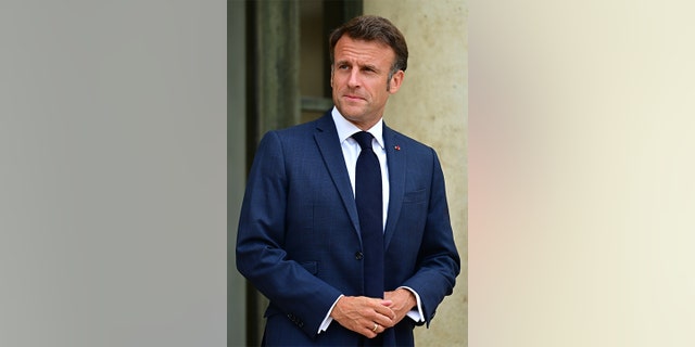 French President Emmanuel Macron standing outside.