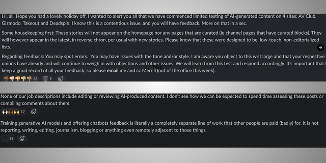 G/O Media staff slack messages