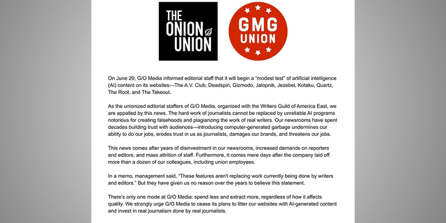 GMG Union on G/O Media AI-generated content