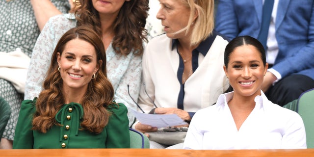 Kate Middleton and Meghan Markle in the stands at Wimbledon.