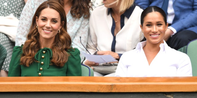 Kate Middleton and Meghan Markle in the stands at Wimbledon.