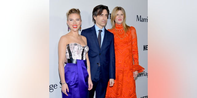 Scarlett Johansson, Noah Baumbach, and Laura Dern on the red carpet