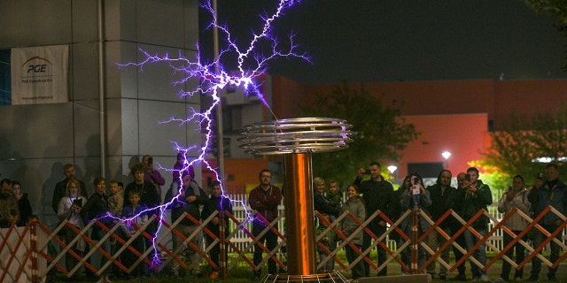 tesla coil in a parking lot