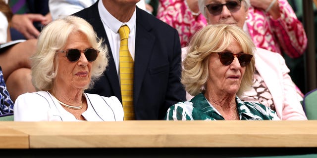 Queen Camilla and her sister Annabel Elliot watch Wimbledon from their box