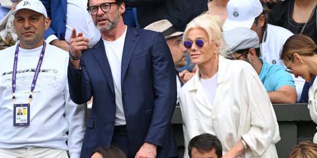 Hugh Jackman and Deborra-Lee Furness watch Wimbledon in the stands